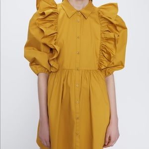 Zara Gold Colored Ruffled Mini Dress NWT (Size SM)
